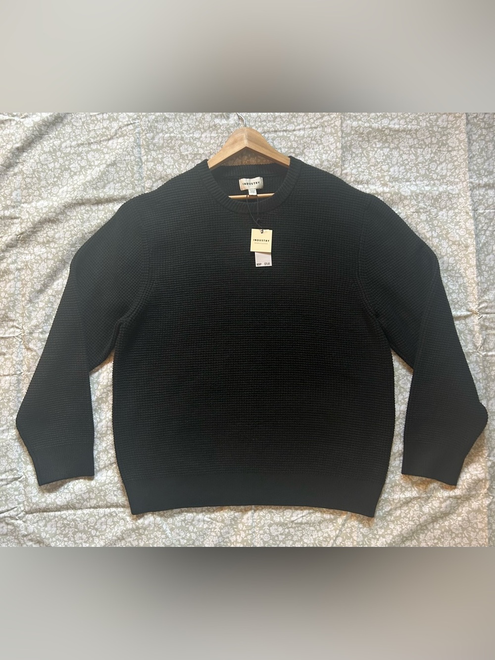 Women’s Black Waffle-Knit Crew Sweater